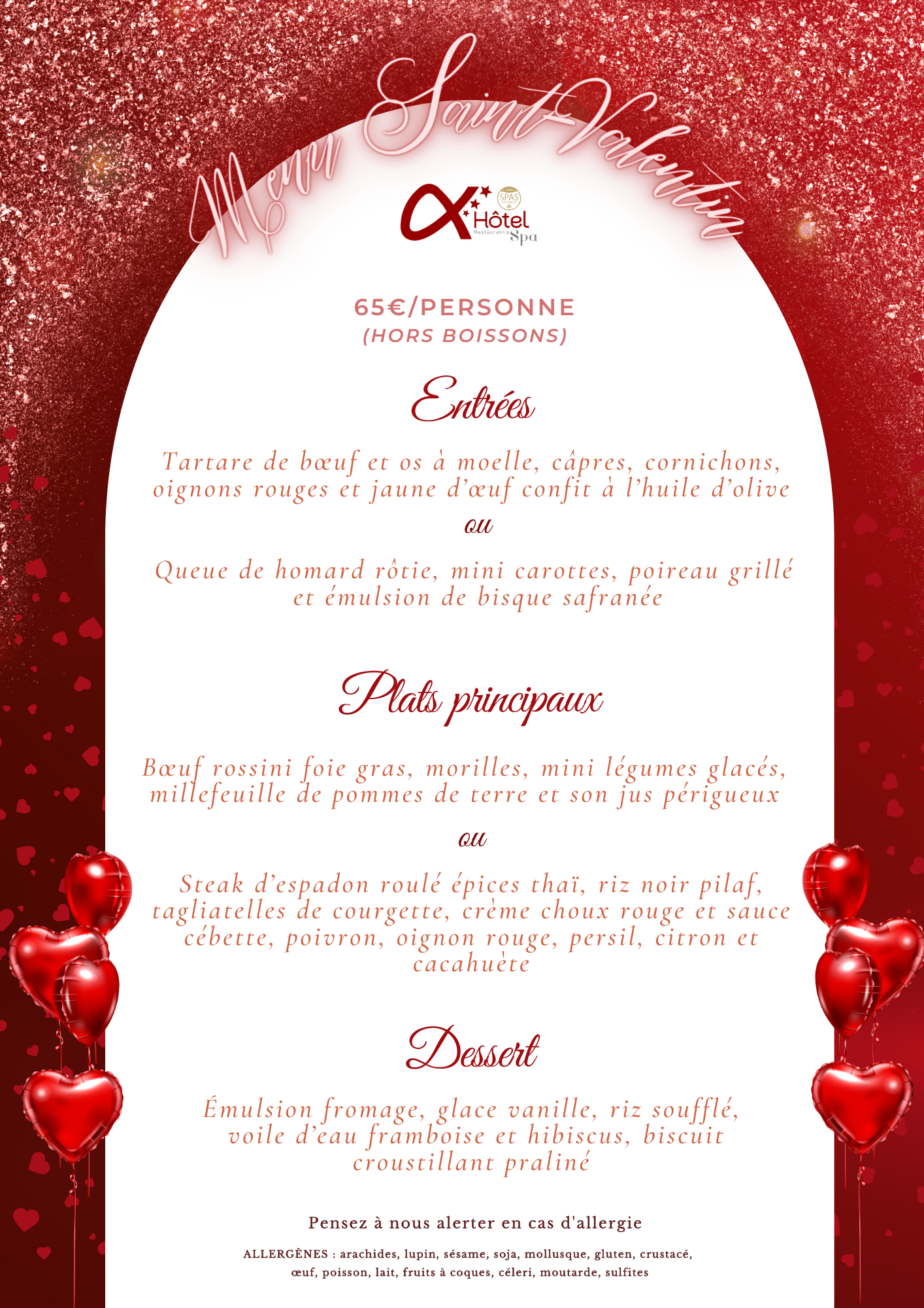 Menu st valentin a Ax Hôtel